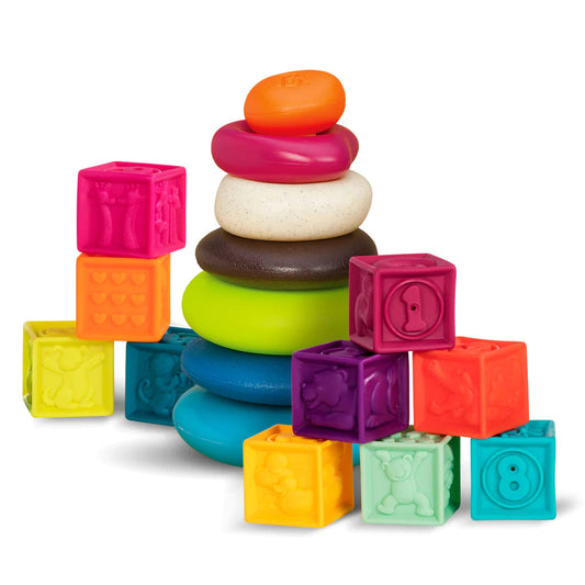 One Two Squeeze & Skipping Stones Set - Baby Blocks & Stacking Rings | 6 Months+