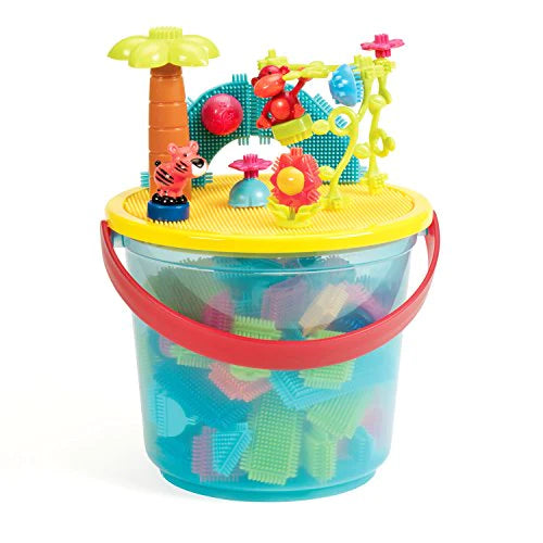 128Pcs Jungle Adventure Bristle Blocks in Bucket with Animal Figurines STEM Creativity Building Toys BPA Free 2years 3088C1Z